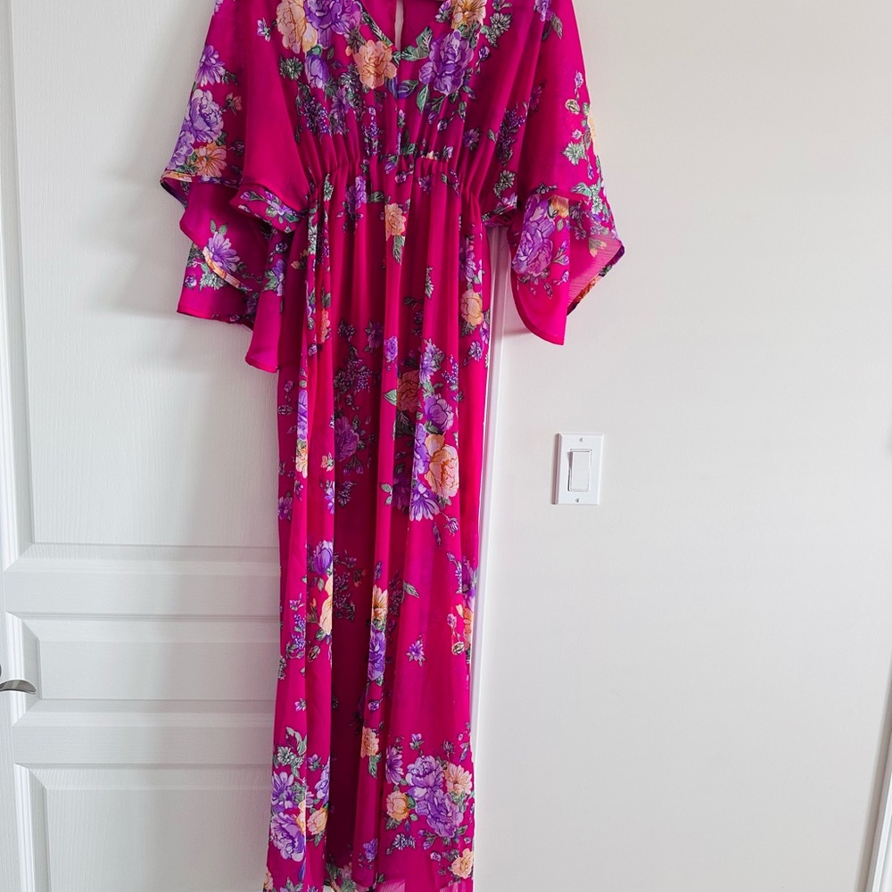 FAVLUX Pink Floral Maxi Dress